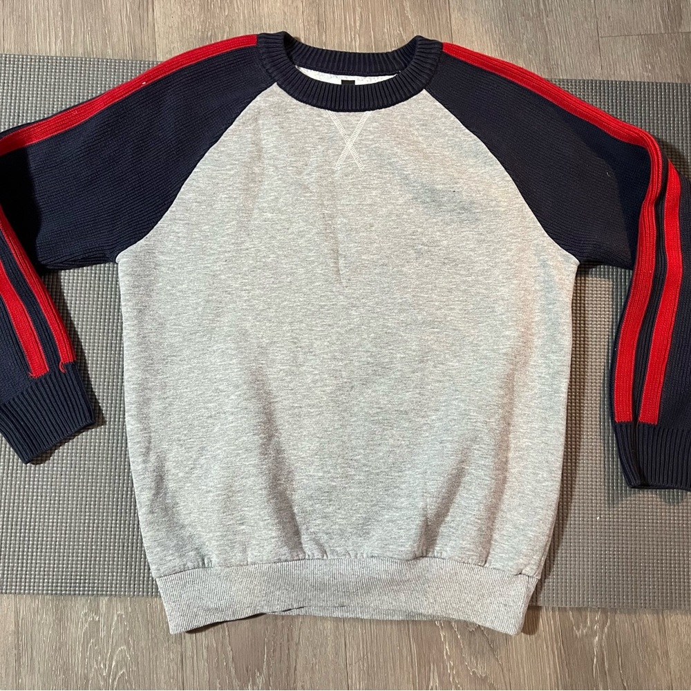 Topman Gray and Navy Men's Sweater with Red Accents